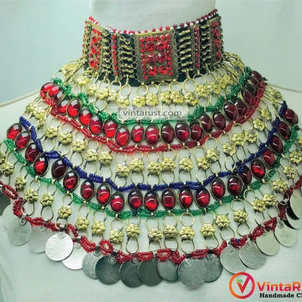 Trendy Red Statement Necklace, Handmade Oversized Vintage Necklace,